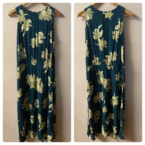 Vintage Caroline Wells Collection Dark Green & Beige Floral Maxi Dress Sz 8 EUC - Picture 3 of 9